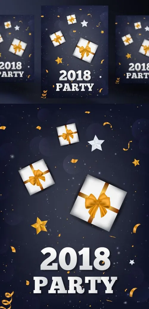 年黑金圣诞节新年快乐矢量插图海报素材 Happy New Year Party