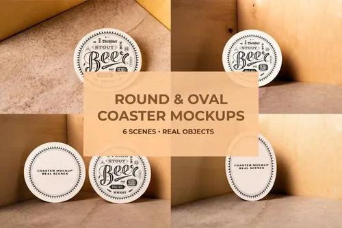 时尚高端专业的高品质圆形标签VI设计样机展示模型