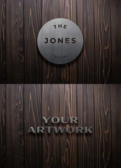 深色木板企业品牌金属logo标志样机素材