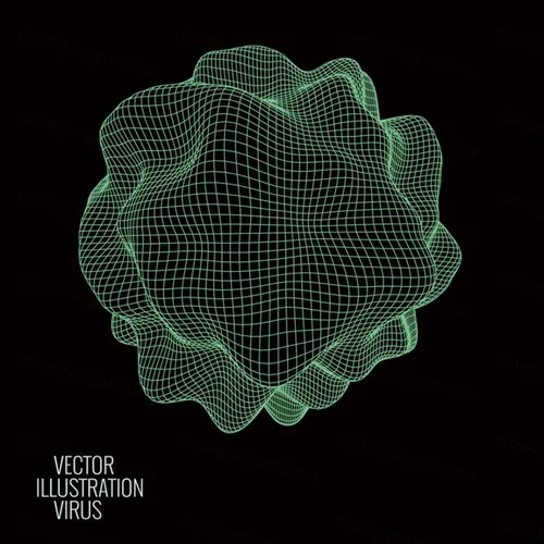 三维发光粒子球体科学技术EPS矢量插画素材 3D deformed glowing sphere