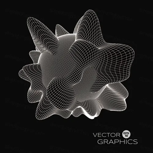 三维发光粒子球体科学技术EPS矢量插画素材 3D deformed glowing sphere