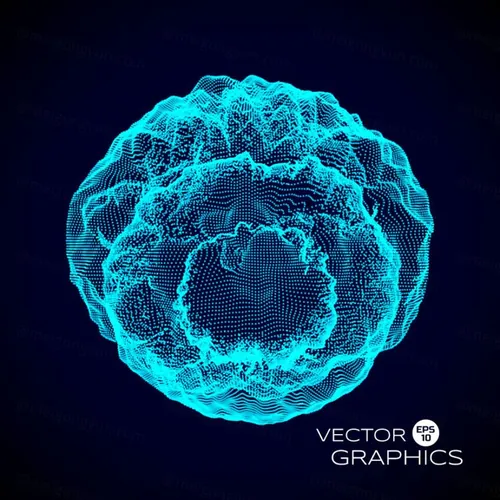 三维发光粒子球体科学技术EPS矢量插画素材 3D deformed glowing sphere