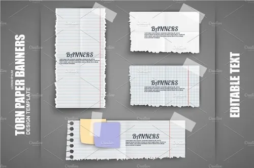 撕裂的纸设计素材Realistic Torn Paper Banners