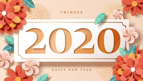 创意剪纸花春节新年韩式年卡通可爱风格鼠年海报模板