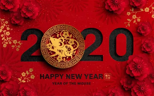 红色玫瑰花墙春节新年韩式年卡通可爱风格鼠年海报模板