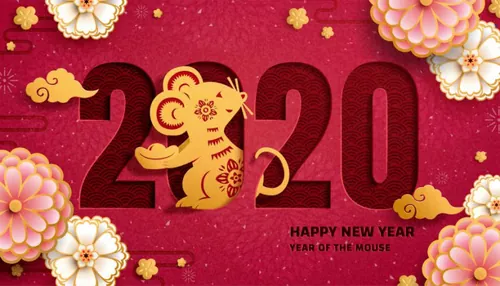 镂空的大气的春节新年韩式年卡通可爱风格鼠年海报模板