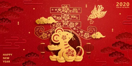 春节新年红色年卡通可爱风格鼠年海报模板