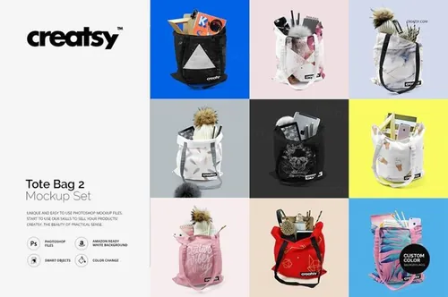 手提袋帆布袋特色模型贴图样机素材 Tote Bag 2 Mockup Set