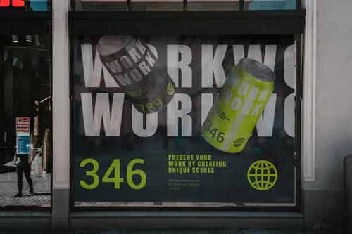 户外街头橱窗广告海报设计贴图展示样机PSD模板 Window