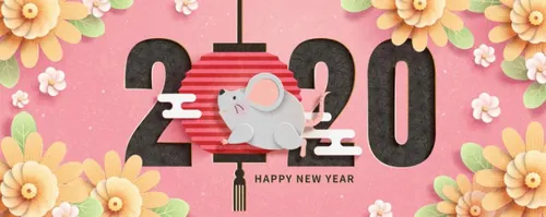 粉色花朵年东方中式鼠年海报模板