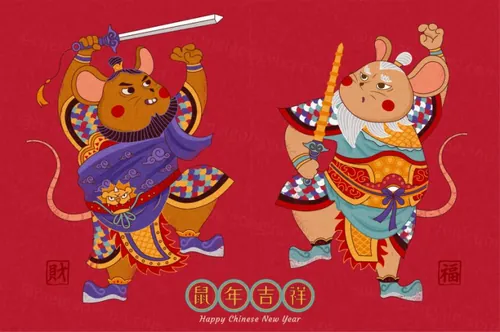 春节新年韩式年卡通张奎鼠年海报模板