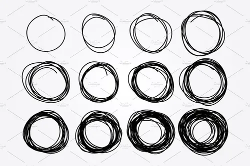 手绘涂鸦圆圈、三角形和正方形图案素材 hand-drawn-