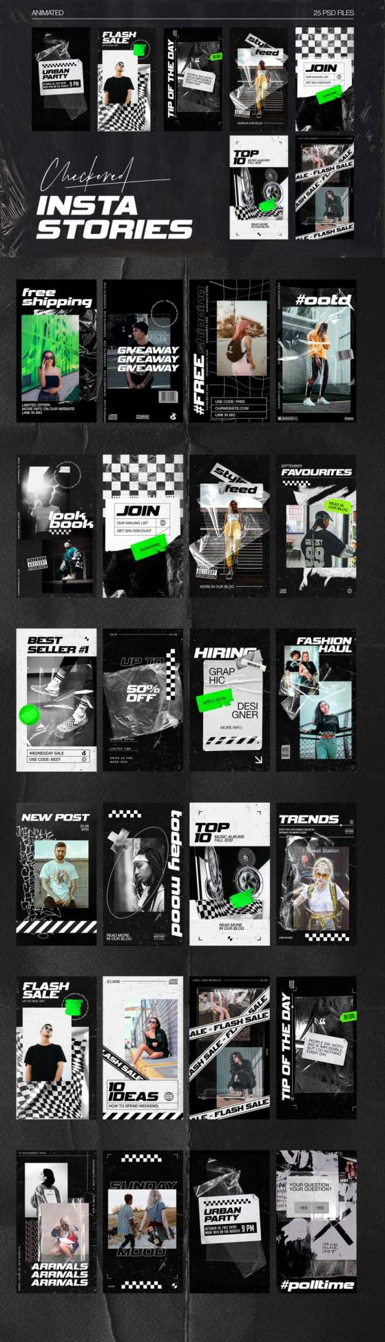 潮流朋克嘻哈动态杂志美学Ins自媒体宣传动画模板素材 Checkere