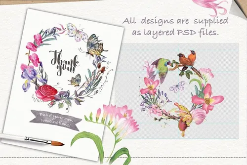 手绘水彩花环插画素材 Watercolor-wreaths-