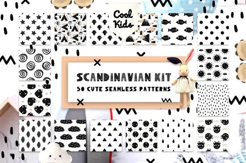 可爱的50种斯堪的纳维亚手绘无缝背景素材50_Scandin