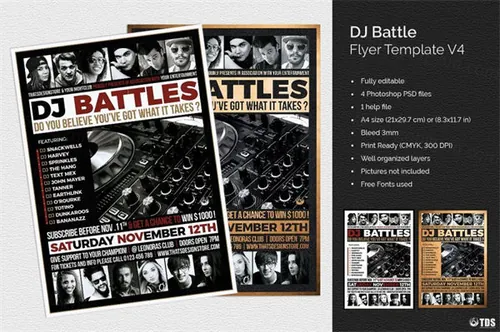 DJ音乐对决比赛传单海报PSD模板 DJ-Battle-Flyer-Template-V4