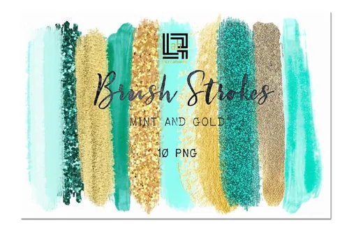 薄荷色金光闪闪的笔画剪贴画素材 Mint , gold gl