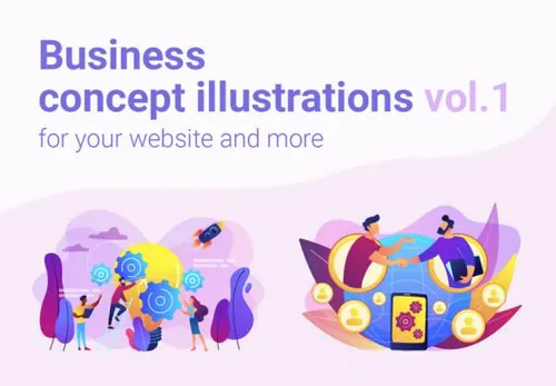 12款企业创意概念UI插画素材 明亮的紫罗兰配色 Business concep