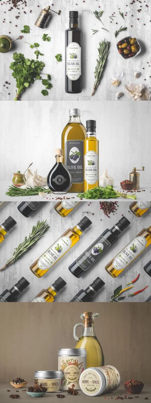高端时尚的高品质橄榄油包装设计VI样机展示模型mockups