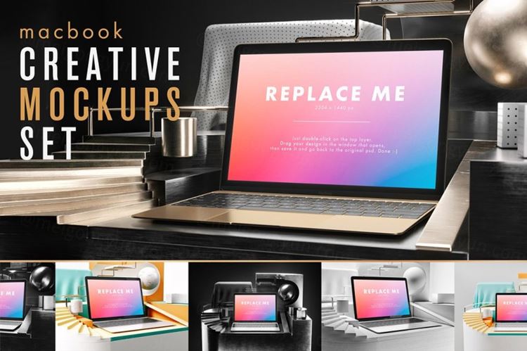 苹果笔记本创意场景样机模型 Macbook Creative Mockups Set