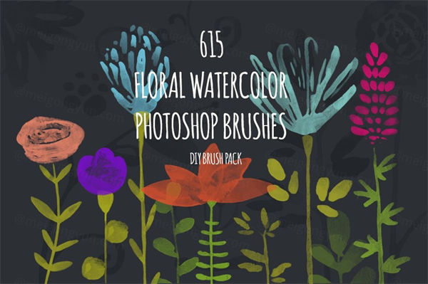 615个PS手绘水彩花卉花 615 PS Watercolor Bru