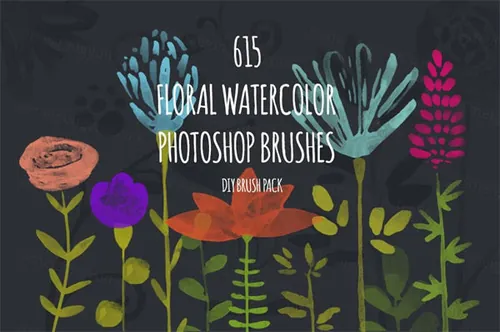 615个PS手绘水彩花卉花 615 PS Watercolor Bru