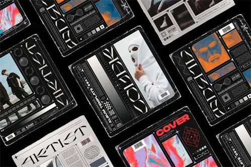 潮流说唱音乐酸性艺术光碟CD封面乐队宣传设计PSD模板 Cover Design Templates