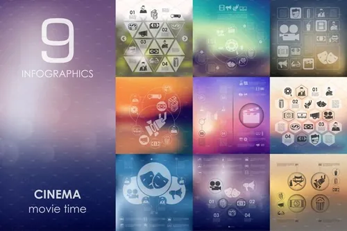 背景虚化社交媒体图标插图素材9 cinema infographics