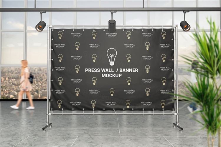 3款写实风格的展架海报VI样机展示模型mockups