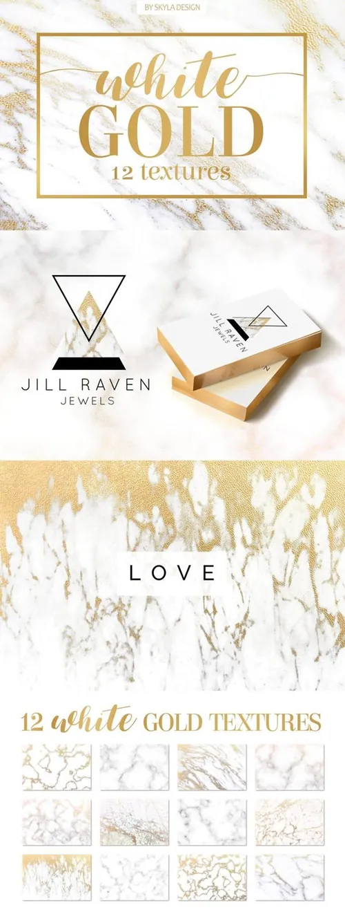 金色白色大理石背景纹理素材 White gold marbl