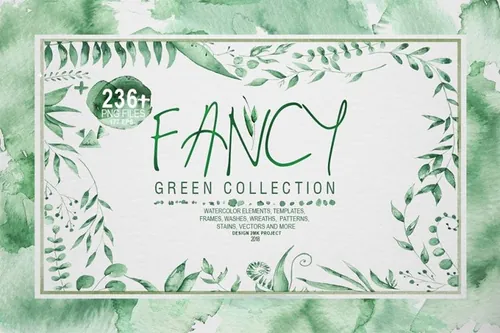 【甄藏版】迷人的春季水彩手绘花卉绿色植物素材包 FANCY