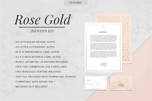 玫瑰金风格时尚现代品牌VI设计模板 ROSE-GOLD-Theme-Identity-Kit