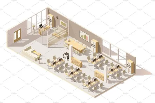 矢量2.5D等距设计办公室EPS素材 Vector isometric low poly office
