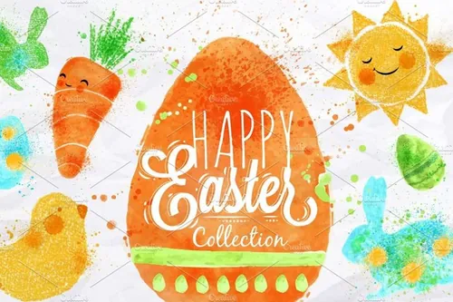 复活节主题手绘水彩可爱矢量插图素材 Easter-Set