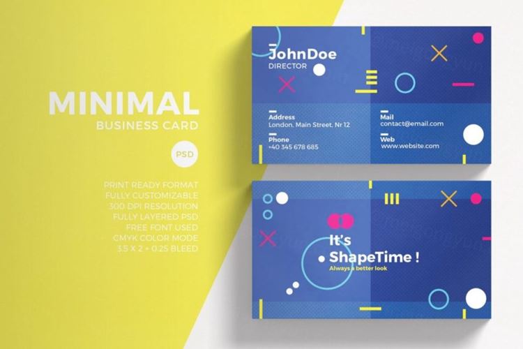 时尚新孟菲斯风格的清新名片设计模板（psd）blue-minimal-business-card-template