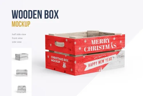 圣诞木箱礼盒贴图样机模版 Christmas Box Mockup 3 PSD