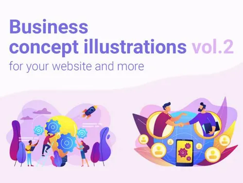 12款企业创意概念UI插画素材 明亮的紫罗兰配色 Business concep