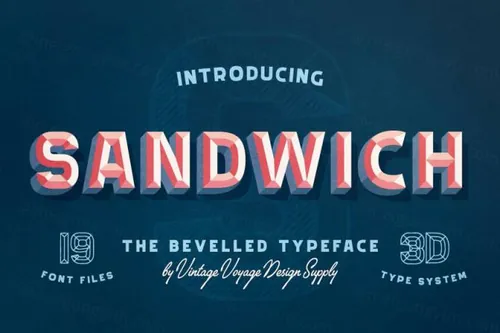 复古厚实设计字体 Sandwich-50%  Bevelled 3D Type