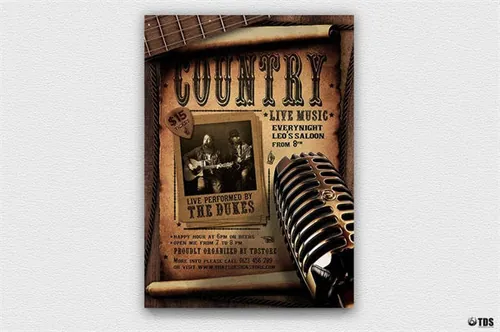 乡村音乐Live派对传单PSD模板 Country-Live-Flyer-Template-V5