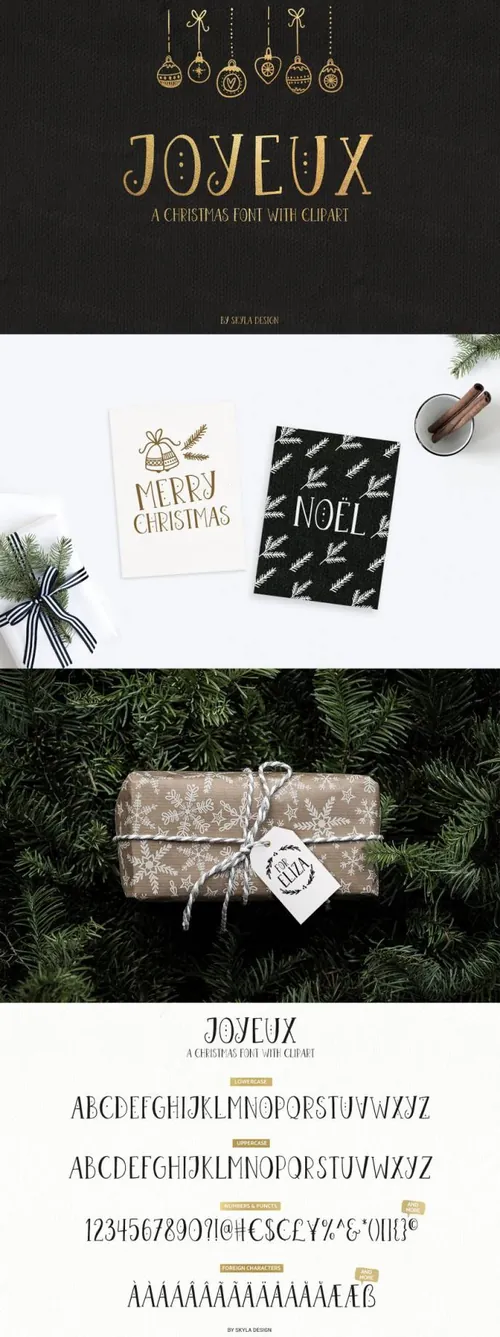 圣诞节元素字体 Joyeux Christmas font amp;amp; clipart