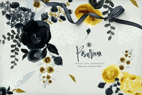 手绘水彩蔷薇花装饰素材 Rosarium-Floral-Ar