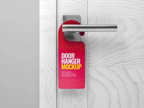 酒店房间门架吊牌标签样机模板 Door Hanger Mockup
