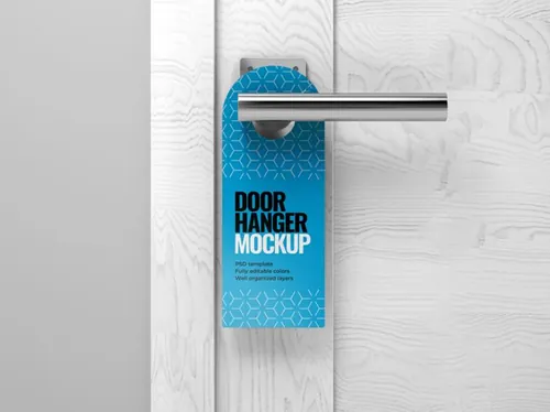 酒店房间门架吊牌标签样机模板 Door Hanger Mockup