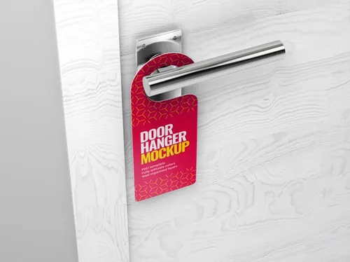 酒店房间门架吊牌标签样机模板 Door Hanger Mockup