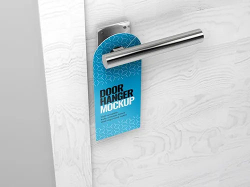 酒店房间门架吊牌标签样机模板 Door Hanger Mockup