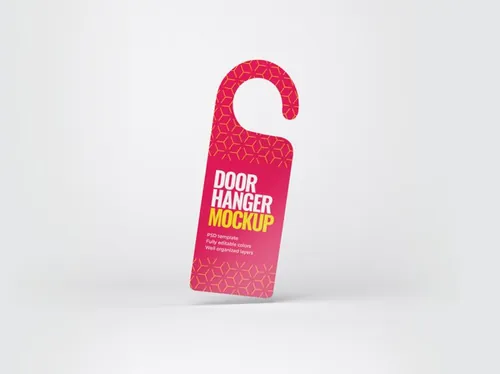 酒店房间门架吊牌标签样机模板 Door Hanger Mockup