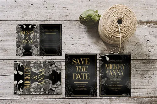 手绘植物插画婚礼请柬贺卡设计模板 Classic-Foliage-Wedding-Suite