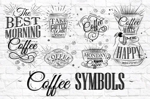 手绘咖啡插画素材 Coffee-Symbols