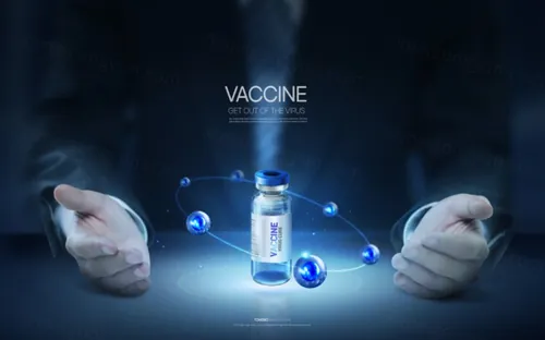 高科技疫情病毒防护疫苗研发医学海报PSD模板 Vaccine get out of the virus