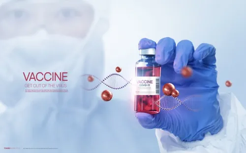 高科技疫情病毒防护疫苗研发医学海报PSD模板 Vaccine get out of the virus